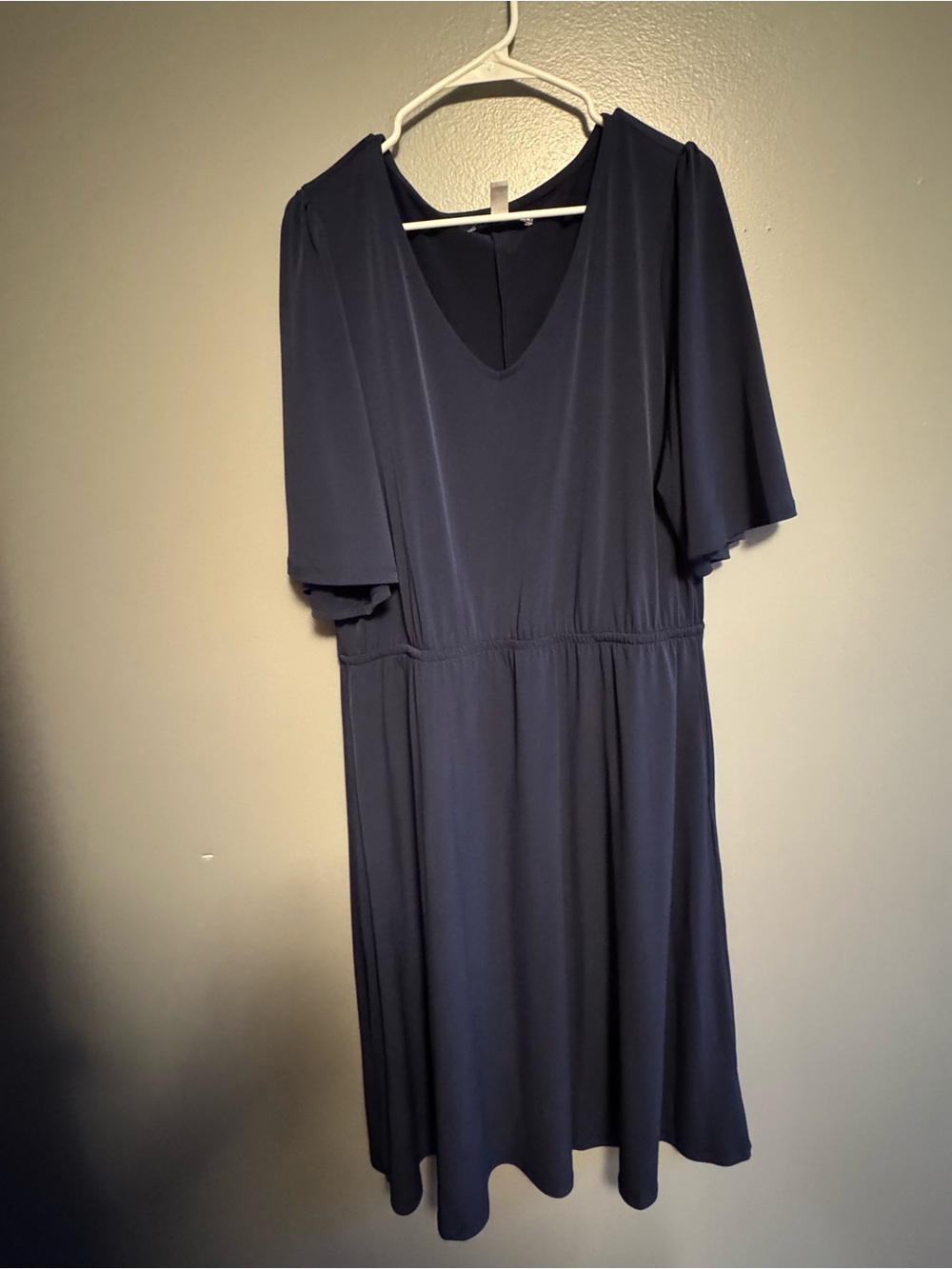 Women's Navy V-Neck Midi Dress with Flutter Sleeves